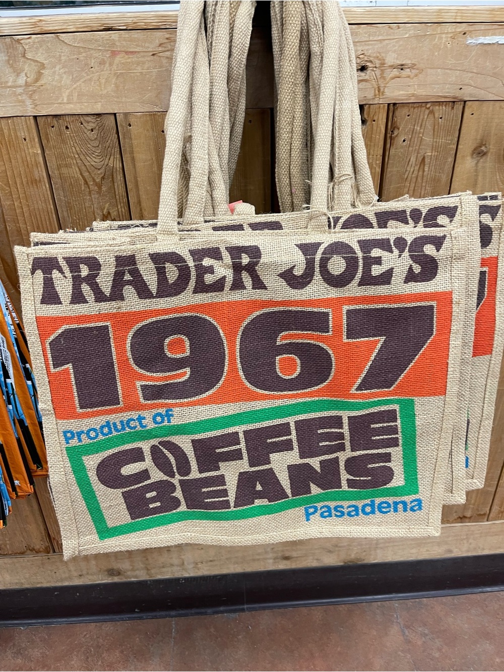NEW 1967 Coffee Beans Reusable Jute Tote - Tan/Orange/Green
